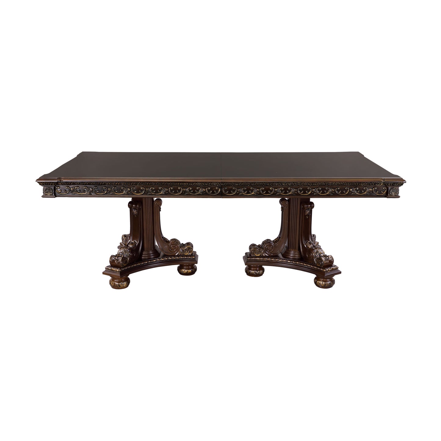 Formal Traditional Dining Table 1pc Dark Cherry Finish with Gold Tipping 2x Extension Leaves Cherry Veneer Wooden Dining Room Furniture