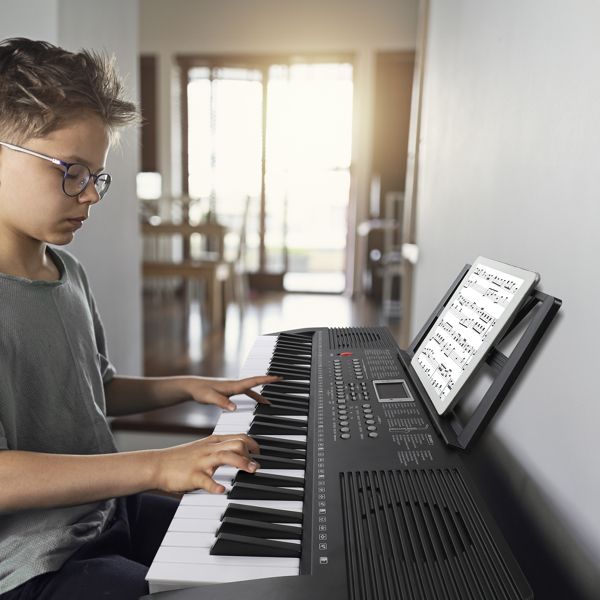 [Do Not Sell on Amazon] GEP-203 61 Key Keyboard with Piano Stand, Piano Bench, Built In Speakers, Headphone, Microphone, Music Rest, LED Screen, 3 Teaching Modes for Beginners