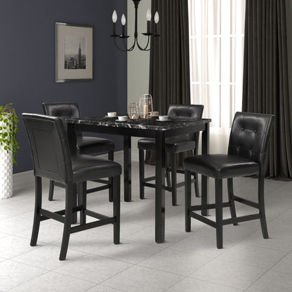 TOPMAX 5-Piece Kitchen Table Set Faux Marble Top Counter Height Dining Table Set with 4 PU Leather-Upholstered Chairs, Black