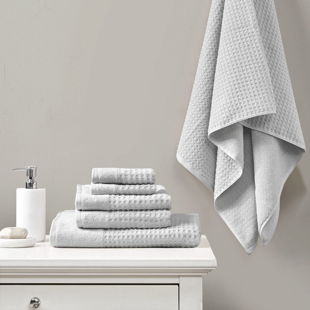 Cotton Waffle Jacquard Antimicrobial Bath Towel 6 Piece Set