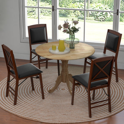 Wooden Dining Table with Round Tabletop and Curved Trestle Legs