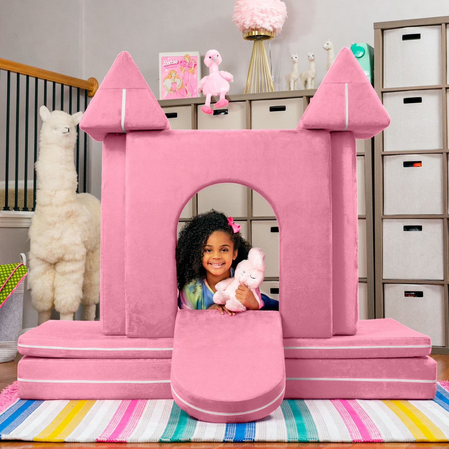 Jaxx Zipline Playscape Castle Gate - Playtime Furniture for Imaginative Kids, Pink