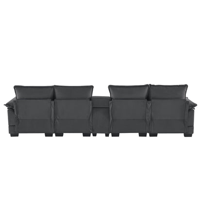 [VIDEO provided][New]123*55" Modern U-shaped Sofa with Console,Cupholders and USB Ports,6-seat Upholstered Symmetrical Indoor Furniture,Sleeper Couch Set with Chaise for Living Room,Apartment,2 Colors