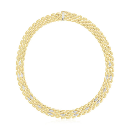 Two Tone Gold High Polish Diamond Panther Necklace (12mm)