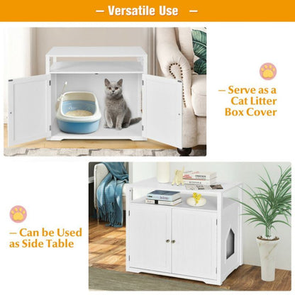 Wooden Cat Litter Box Enclosure Hidden Cat Washroom with Storage Layer