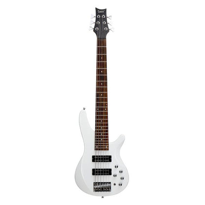 [Do Not Sell on Amazon]Glarry 44 Inch GIB 6 String H-H Pickup Laurel Wood Fingerboard Electric Bass Guitar with Bag and other Accessories White