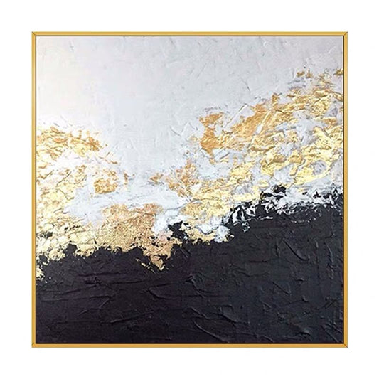 Top Selling Handmade Abstract Oil Painting Wall Art Modern Minimalist White and Black Gold Foil Canvas Home Decor For Living Room Bedroom No Frame