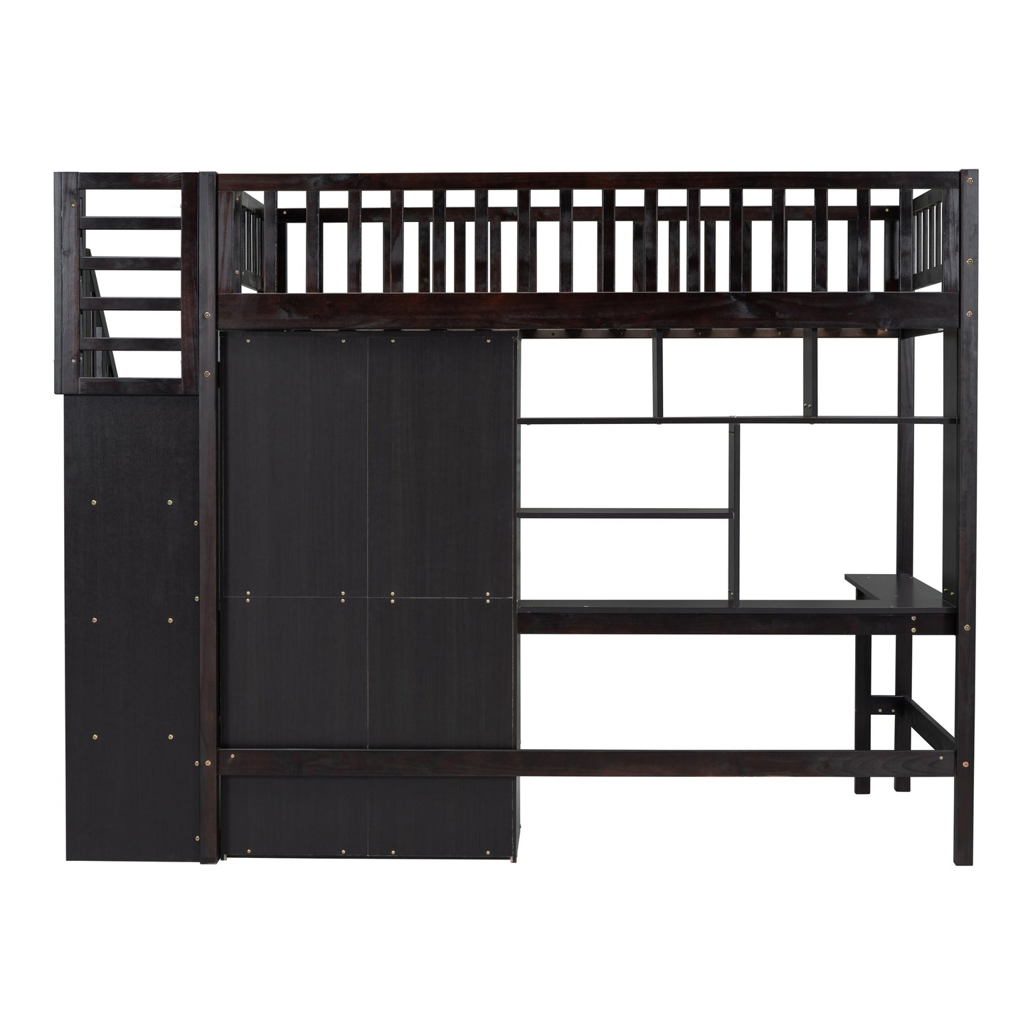 Twin size Loft Bed with Bookshelf,Drawers,Desk,and Wardrobe-Espresso