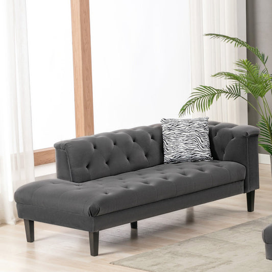 Mary 34.5" Dark Gray Velvet Tufted Chaise With 1 Accent Pillow