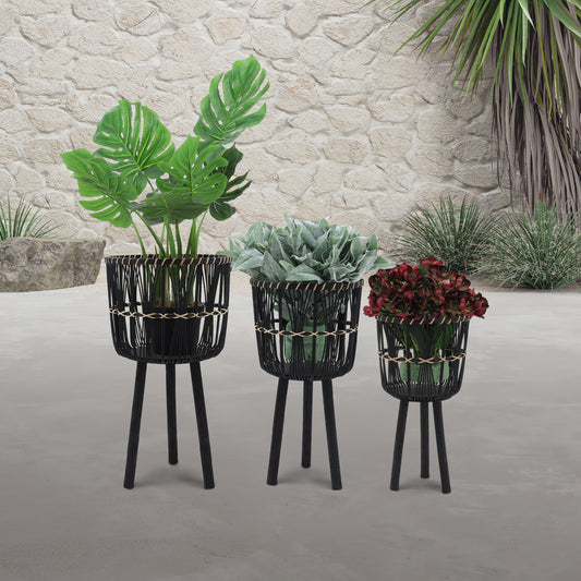 S/3 BAMBOO PLANTERS 11/13/15", BLACK