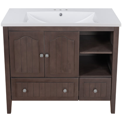 Bathroom Vanity with Ceramic Basin, Storage Cabinet, Two Doors and Drawers