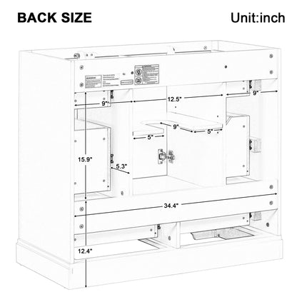 36" Bathroom Vanity without Sink, Cabinet Base Only, Six Drawers, Multi-Functional Drawer Divider, Adjustable Shelf