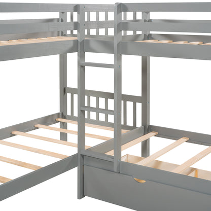 Twin L-Shaped Bunk bed with Drawers-Gray(OLD SKU :LP000038AAE)