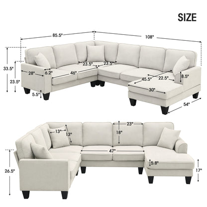 [VIDEO provided] [New] 108*85.5" Modern U Shape Sectional Sofa, 7 Seat Fabric Sectional Sofa Set with 3 Pillows Included for Living Room, Apartment, Office,3 Colors