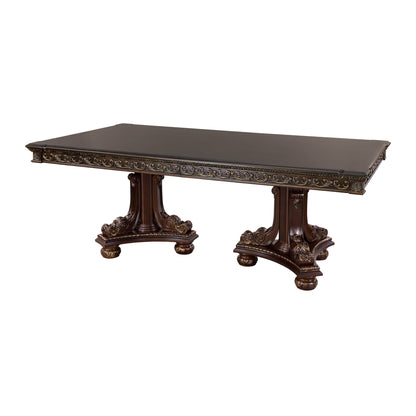 Formal Traditional Dining Table 1pc Dark Cherry Finish with Gold Tipping 2x Extension Leaves Cherry Veneer Wooden Dining Room Furniture