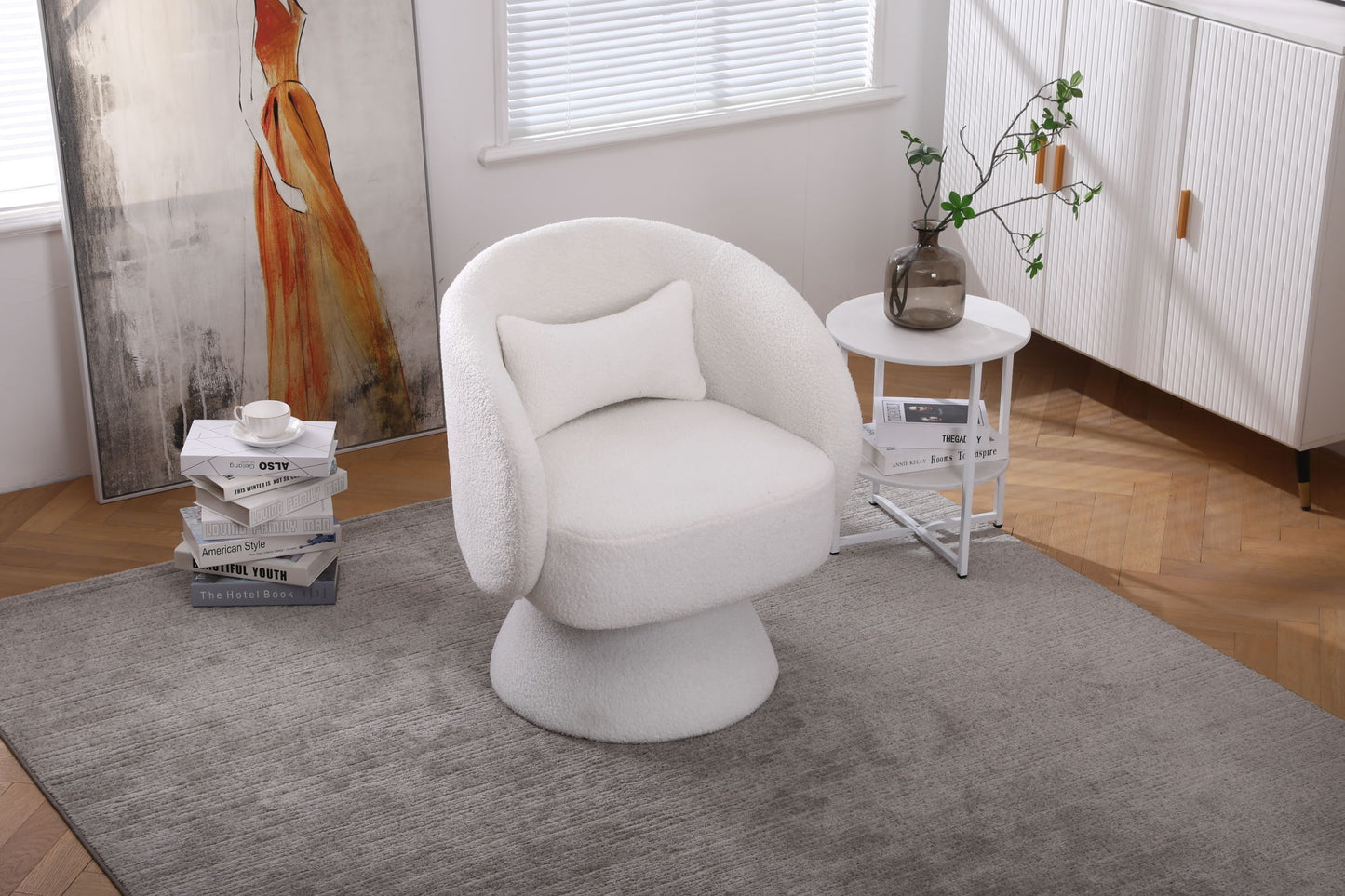 Swivel Accent Chair Armchair, Round Barrel Chair in Fabric for Living Room Bedroom(White)