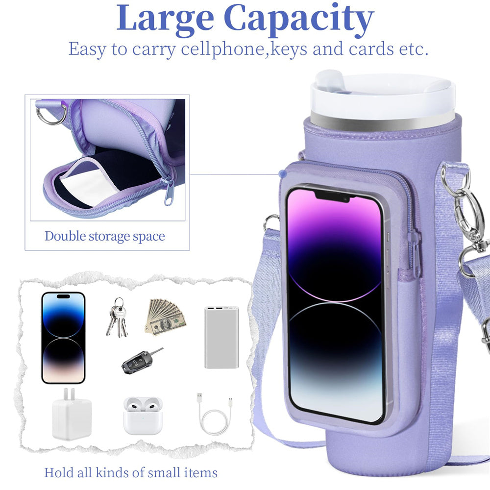 Water Bottle Carrier Bag with Touch Screen Phone Pocket for Stanley 40oz Tumbler