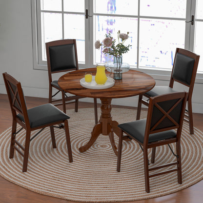 Wooden Dining Table with Round Tabletop and Curved Trestle Legs