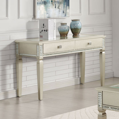 Sofa Table Silver Glam Storage Drawers Table 5mm Tempered Glass Top w/ Diamond Pattern Living Room 1pc Side Table.