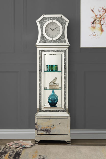 ACME Noralie GRANDFATHER CLOCK W/LED Mirrored & Faux Diamonds AC00350