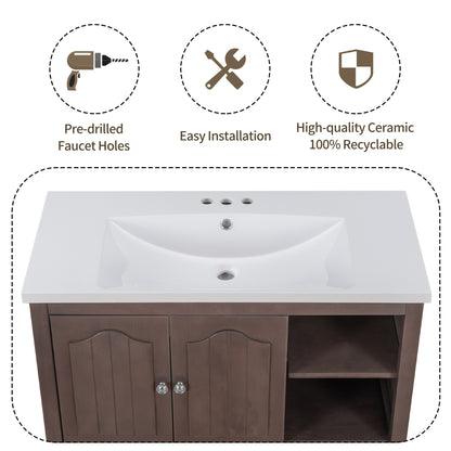 Bathroom Vanity with Ceramic Basin, Storage Cabinet, Two Doors and Drawers