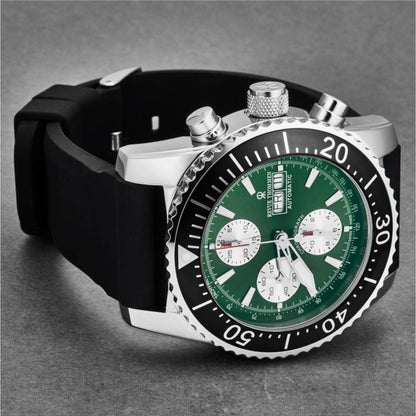 Revue Thommen 17030.6521 Men's 'Divers' Green Dial Day-Date Chronograph Rubber Strap Automatic Watch