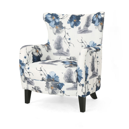 White & Blue Patterned Armchair, Vintage