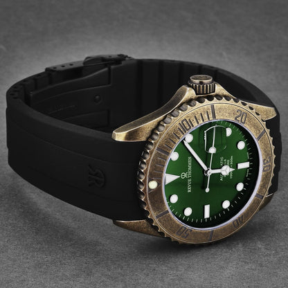 Revue Thommen Men's 'Diver' Green Dial Black Rubber Gunmetal Automatic Watch 17571.2884