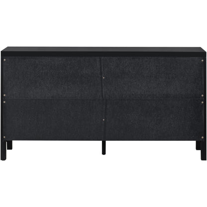 TREXM Large Storage Space Sideboard with Artificial Rattan Door and Metal Handles for Living Room and Entryway (Black)