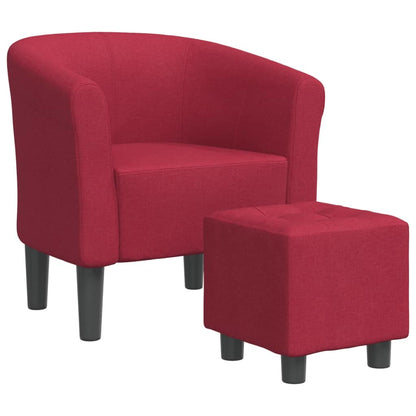 Tub Chair with Footstool Wine Red Fabric