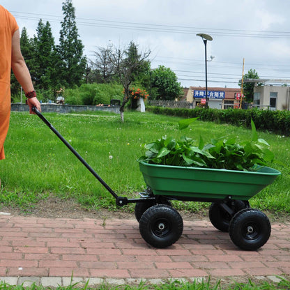 Folding car Poly Garden dump truck with steel frame, 10 inches. Pneumatic tire, 300 lb capacity body 55L Green