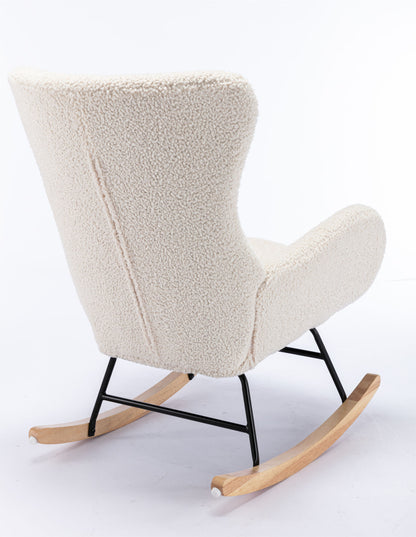 Teddy Fabric Padded Seat Rocking Chair With High Backrest And Armrests