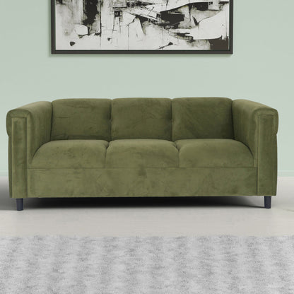 Green Suede Sofa, Modern 3-Seater Sofas Couches for Living Room, Bedroom, Office, and Apartment with Solid Wood Frame