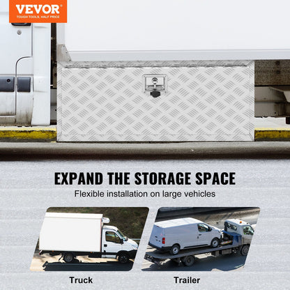 VEVOR Underbody Truck Box, 36"×17"×18" Pickup Storage Box, Heavy Duty Aluminum Diamond Plate Tool Box with Lock and Keys, Waterproof Trailer Storage Box with T-Handle Latch for Truck, Van, Trailer