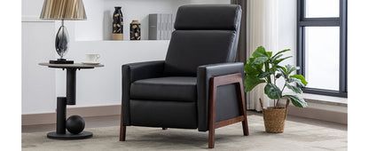 Wood-Framed PU Leather Recliner Chair Adjustable Home Theater Seating with Thick Seat Cushion and Backrest Modern Living Room Recliners, Black(Old SKU:PP289527AAB)