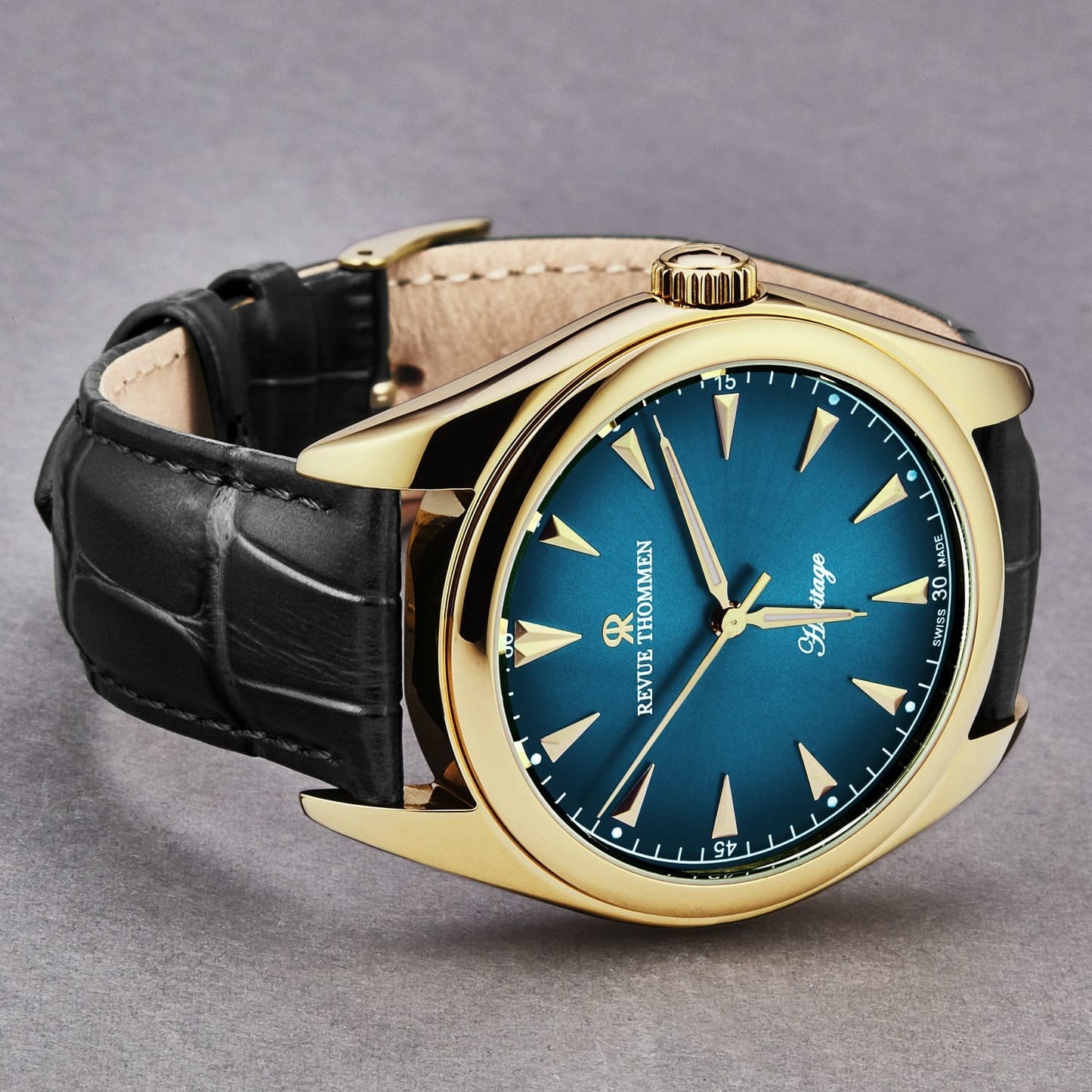 Revue Thommen Men's 'Heritage' Blue Dial Black Leather Strap Automatic Watch 21010.2515