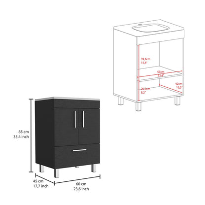 Velloc Single Bathroom Vanity, Double Door Cabinet, One Drawer -Black