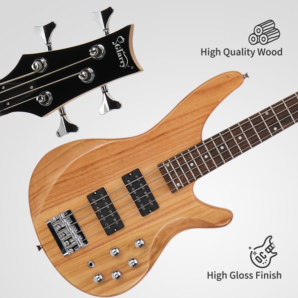 [Do Not Sell on Amazon]Glarry 44 Inch GIB 4 String H-H Pickup Laurel Wood Fingerboard Electric Bass Guitar with Bag and other Accessories Burlywood