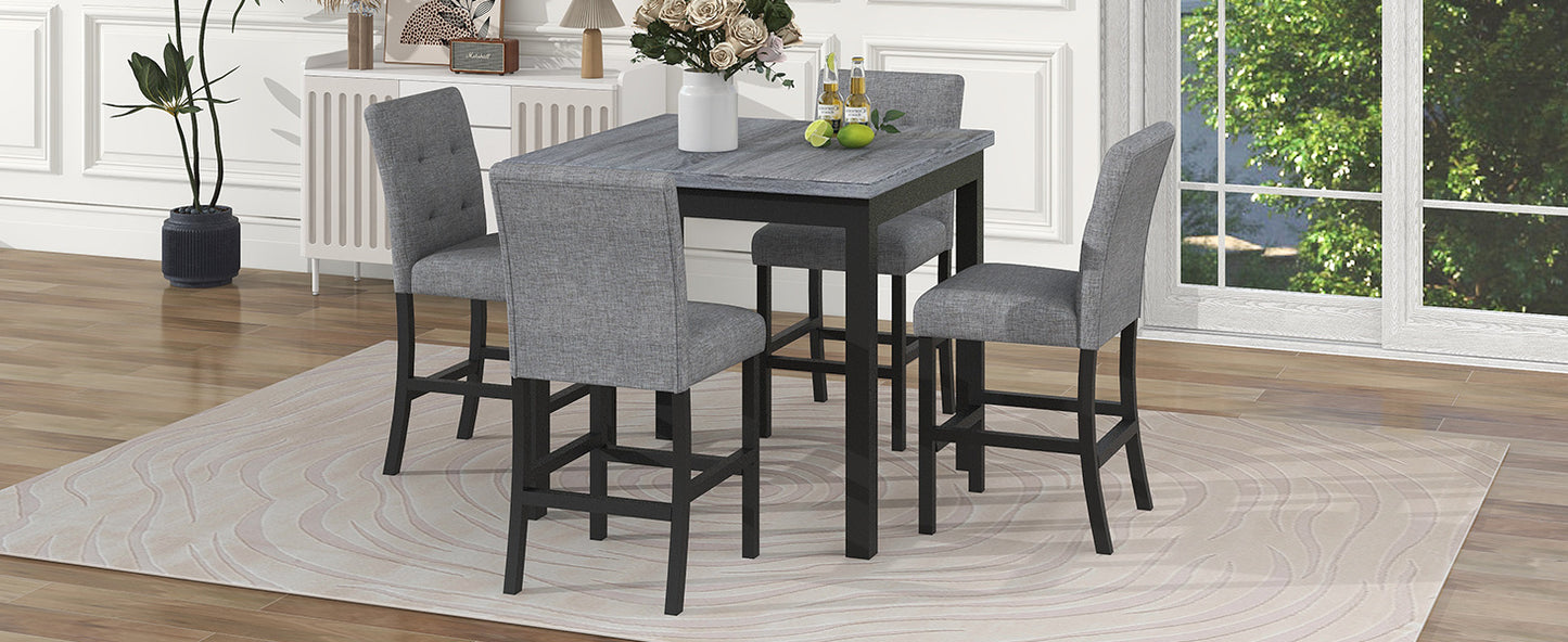 TOPMAX 5-Piece Counter Height Dining Set Wood Square Dining Room Table and Chairs Stools w/Footrest & 4 Upholstered high-back Chairs,Black