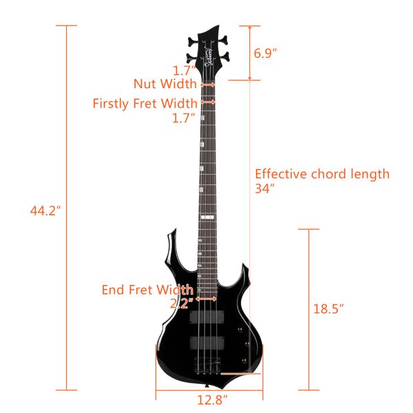 [Do Not Sell on Amazon]Full Size Glarry 4 String Burning Fire enclosed H-H Pickup Electric Bass Guitar with 20W Amplifier Bag Strap Connector Wrench Tool Black