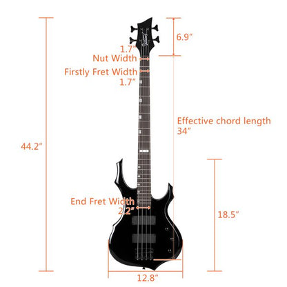 [Do Not Sell on Amazon]Full Size Glarry 4 String Burning Fire enclosed H-H Pickup Electric Bass Guitar with 20W Amplifier Bag Strap Connector Wrench Tool Black