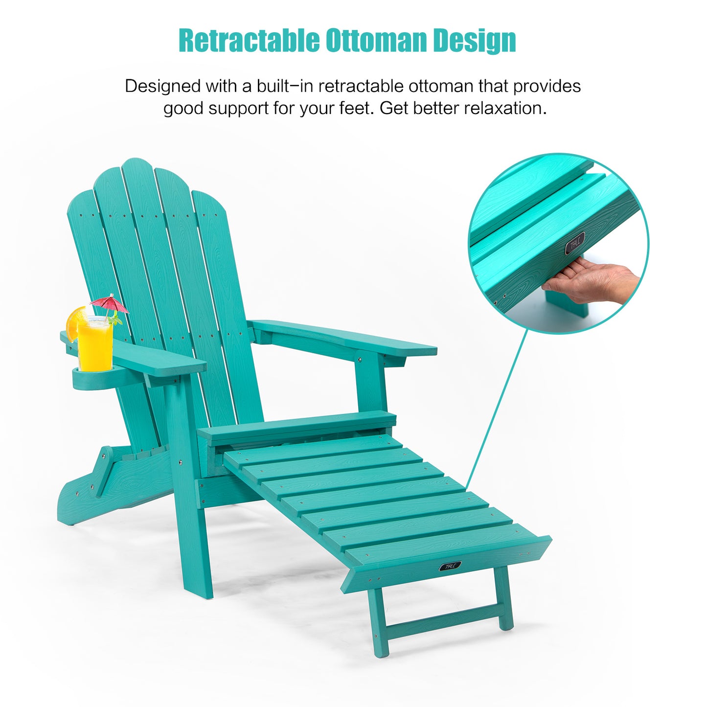 TALE Folding Adirondack Chair with Pullout Ottoman and Cup Holder