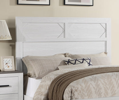 White Color 1pc Queen Size Bed High Headboard MDF Particle Board Bedroom Furniture Bedframe Unique Panel Design