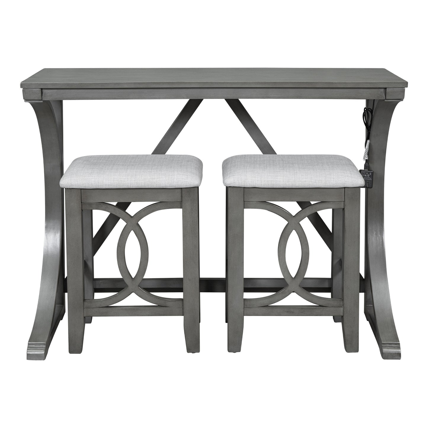 3-Piece Counter Height Dining Table Set with USB Port and Upholstered Stools