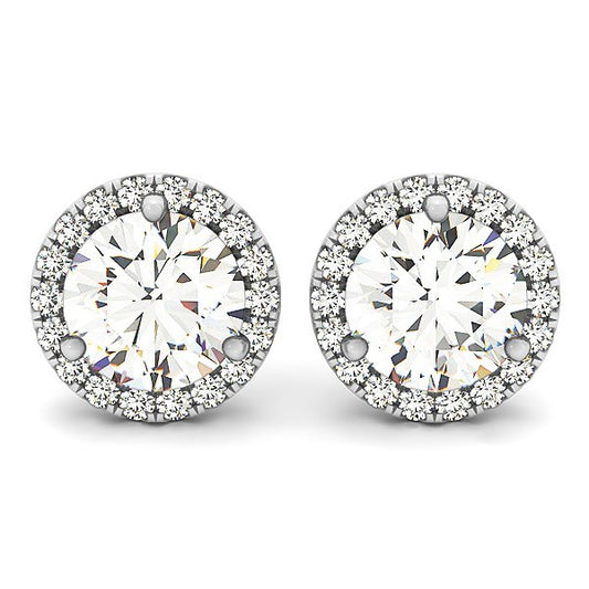 White Gold 14k Round Prong Halo Style Diamond Earrings (1 cttw)