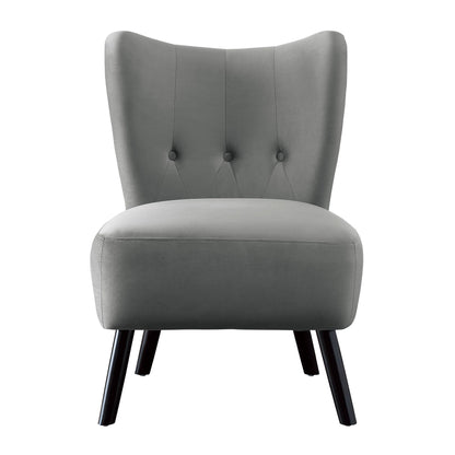 Unique Style Gray Velvet Covering Accent Chair Button-Tufted Back Brown Finish Wood Legs Modern Home Furniture