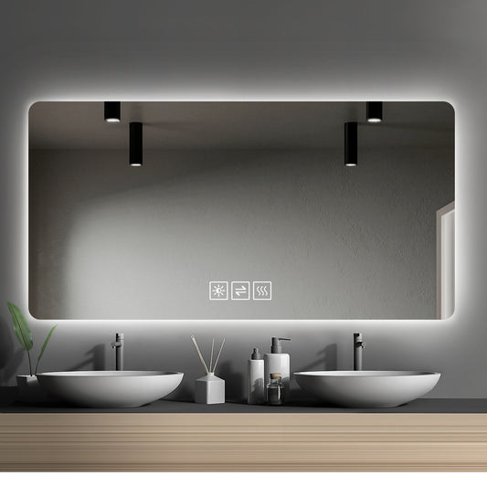 Bathroom Mirror with Led Lights Front and Backlit, Anti-Fog Lighted Vanity Mirrors for Wall Mounted, 3 Colors and 5 level Dimmable, Horizontal/Vertical