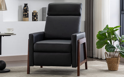 Wood-Framed PU Leather Recliner Chair Adjustable Home Theater Seating with Thick Seat Cushion and Backrest Modern Living Room Recliners, Black(Old SKU:PP289527AAB)