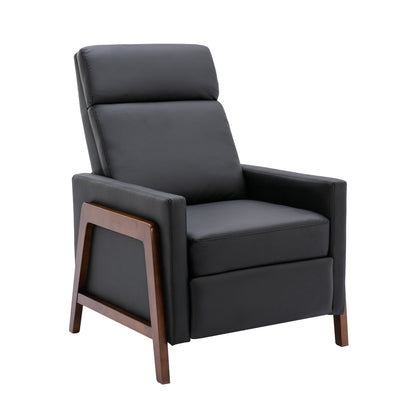 Wood-Framed PU Leather Recliner Chair Adjustable Home Theater Seating with Thick Seat Cushion and Backrest Modern Living Room Recliners, Black(Old SKU:PP289527AAB)