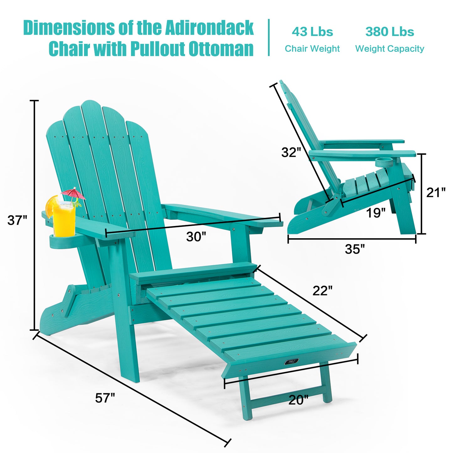 TALE Folding Adirondack Chair with Pullout Ottoman and Cup Holder